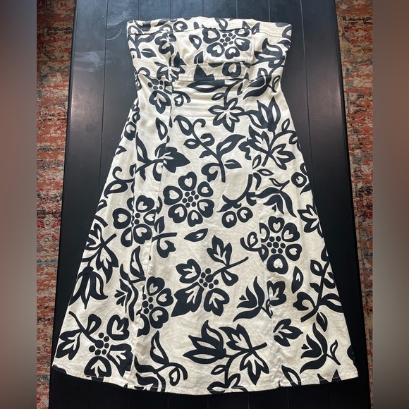 Vintage Y2K B. Smart Black and Cream Floral Strapless A-Line Dress size 11/12π - Picture 1 of 13
